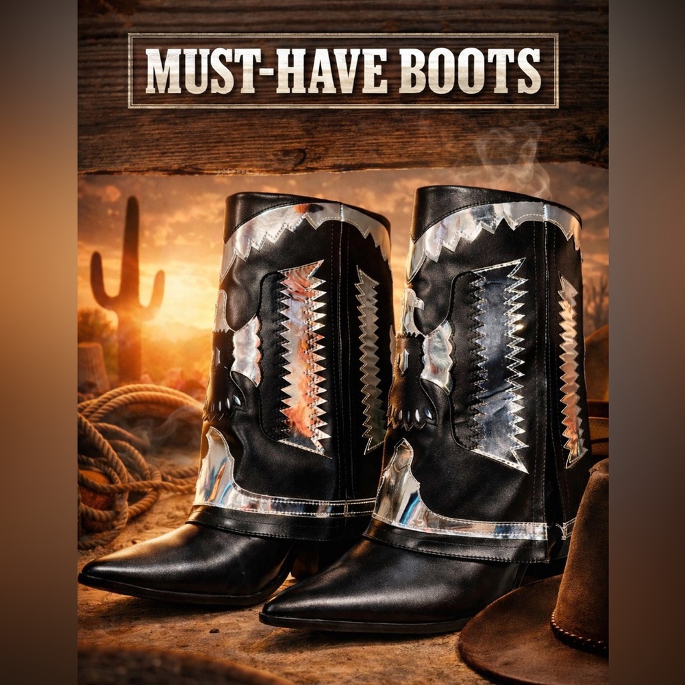 Black and Silver Western Cowboy Boots